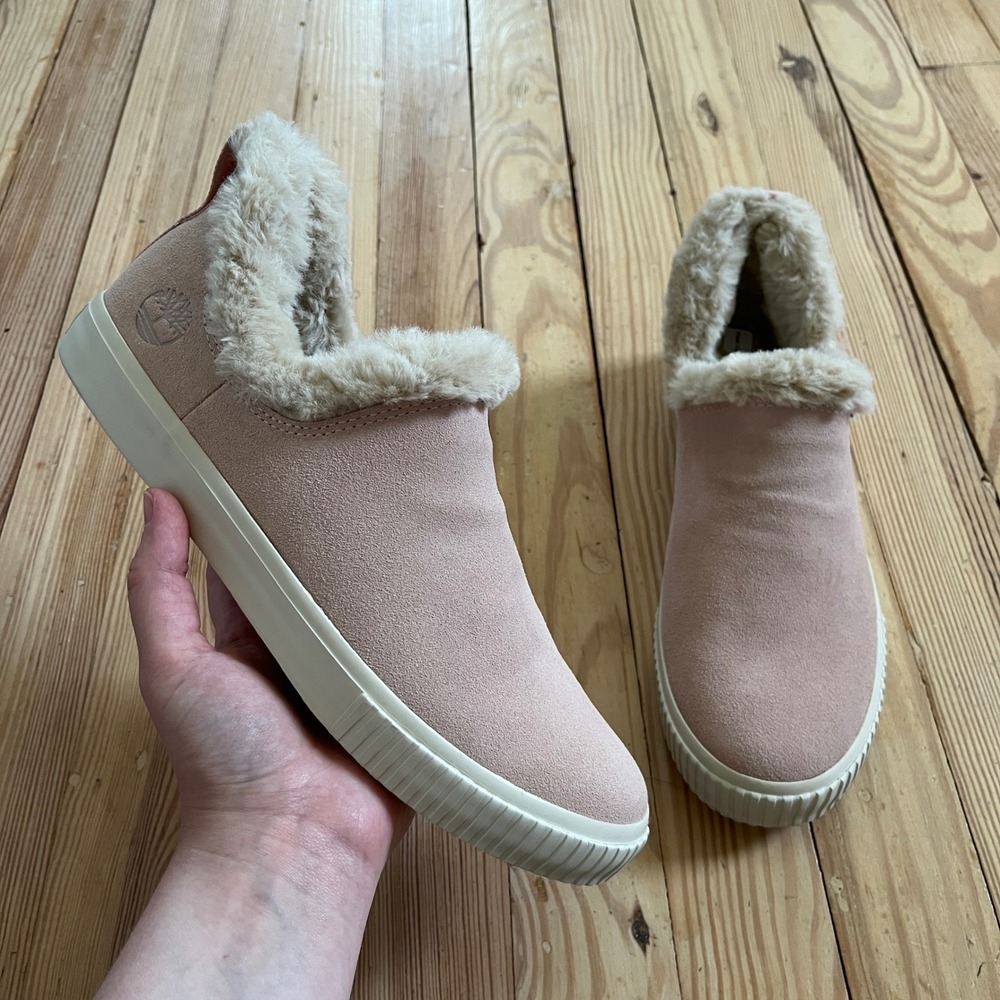 Timberland Skyla Bay Pink‎ Suede Faux Fur Slip On Sneakers winter Womens 9.5
